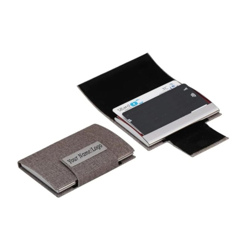 CrownLit Personalised Grey Magnetic Card Holder with Custom Name Engraving, Business Card Case with Metal Plate - Image 3