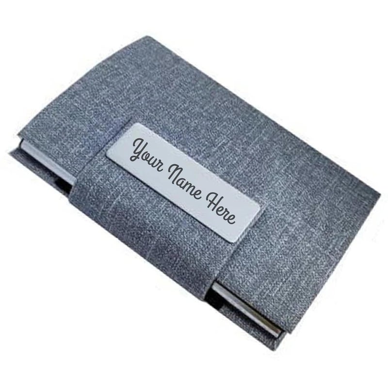 CrownLit Personalised Grey Magnetic Card Holder with Custom Name Engraving, Business Card Case with Metal Plate - Image 5
