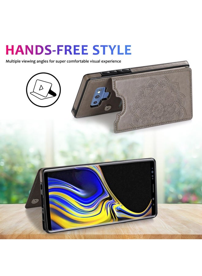 HuHa Case Cover For Samsung Galaxy Note9 Double Buckle Mandala Pattern PU+TPU Protective Case with Card Slots & Holder & Photo Frame(Grey)  - Image 4