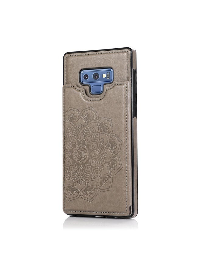 HuHa Case Cover For Samsung Galaxy Note9 Double Buckle Mandala Pattern PU+TPU Protective Case with Card Slots & Holder & Photo Frame(Grey)  - Image 2