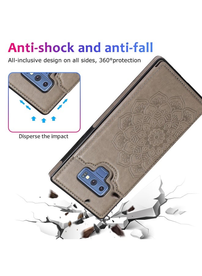 HuHa Case Cover For Samsung Galaxy Note9 Double Buckle Mandala Pattern PU+TPU Protective Case with Card Slots & Holder & Photo Frame(Grey)  - Image 5