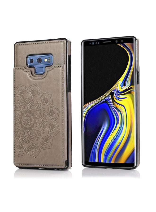 HuHa Case Cover For Samsung Galaxy Note9 Double Buckle Mandala Pattern PU+TPU Protective Case with Card Slots & Holder & Photo Frame(Grey)  - Image 1