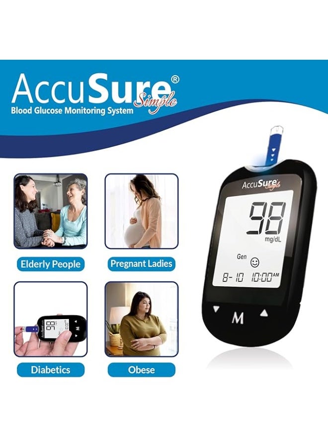 Accusure Simple Digital Glucometer Kit With 25 Strips, 10 Lancets & Lancing Device