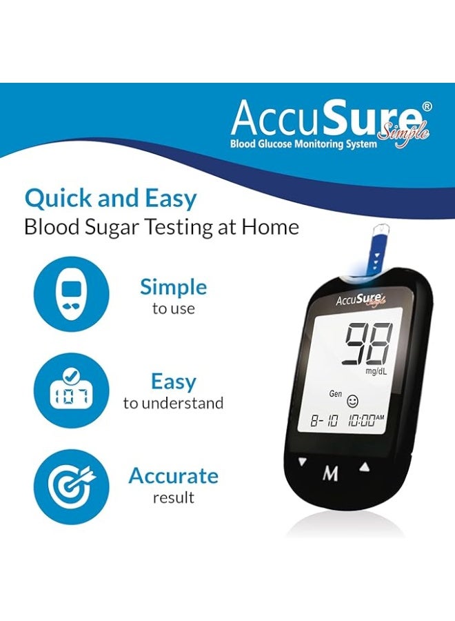 Accusure Simple Digital Glucometer Kit With 25 Strips, 10 Lancets & Lancing Device