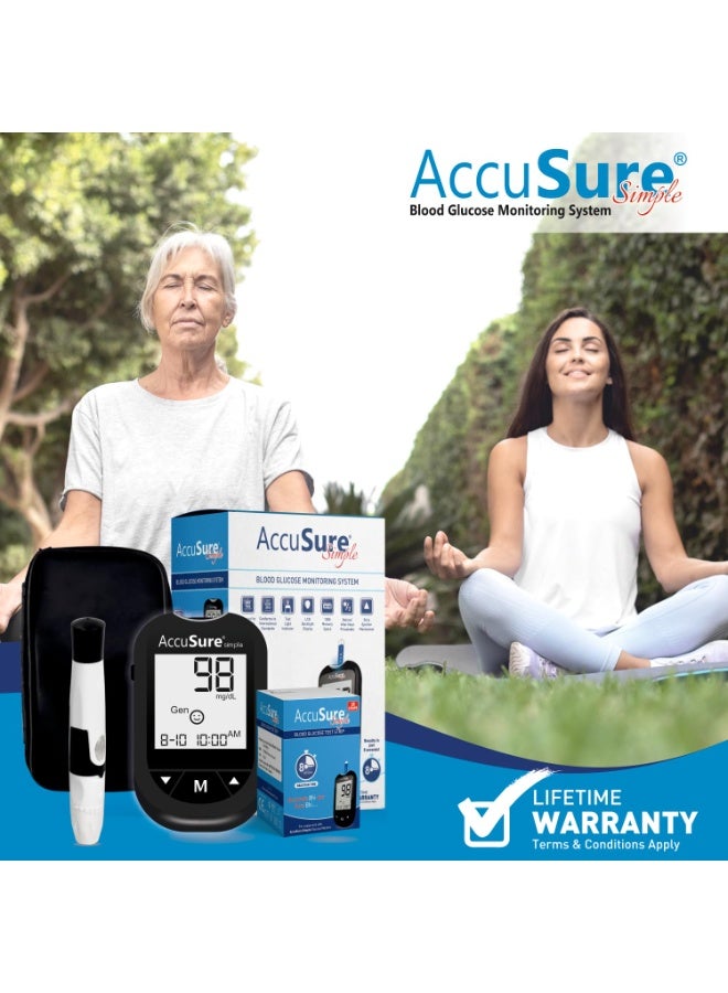Accusure Simple Digital Glucometer Kit With 25 Strips, 10 Lancets & Lancing Device