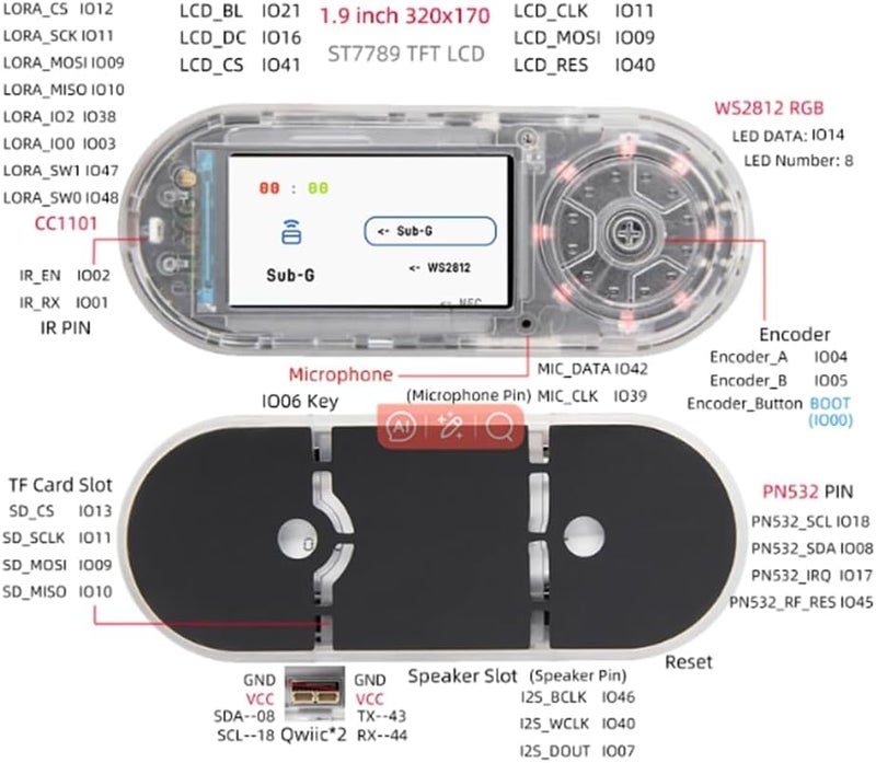 Sreuyong T-Embed ESP32-S3 CC1101 Düşük Güç Alt 1 GHz Alıcı-Verici PN532 NFC RFID I2C Modülü LCD Kartı Dahili Pil 1300mAh - Image 4