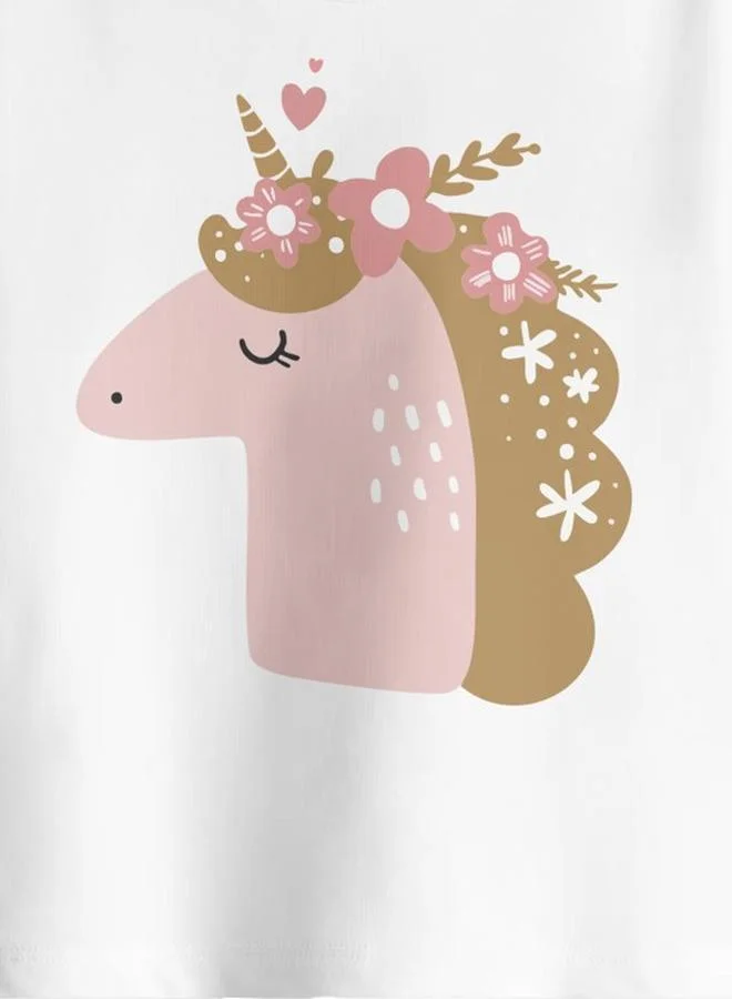 بون أورغانيك Girl's White 100% Cotton Printed Oversized T-Shirt