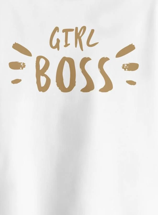 بون أورغانيك Girl's White 100% Cotton Printed Oversized T-Shirt