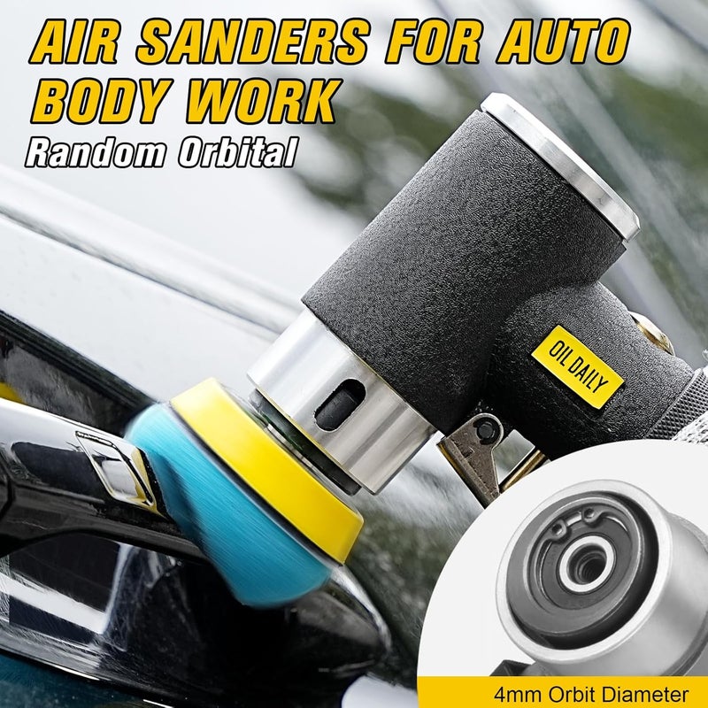 SI FANG Black 2" 3" Mini Orbital Air Sander & Polisher Kit for Auto Body Work - Image 4