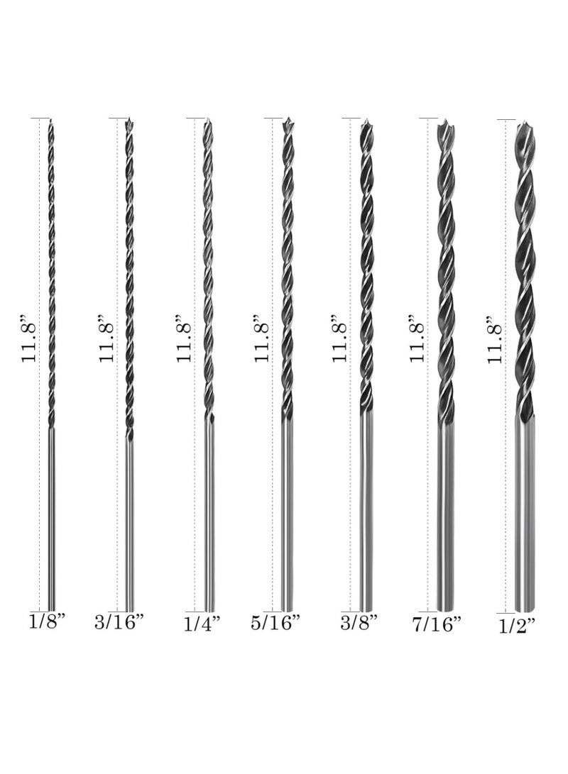 7 Pieces Extra Long Brad Point Drill Bits, for Drywall, Hardwood, Plywood, Composite Materials and Plastic