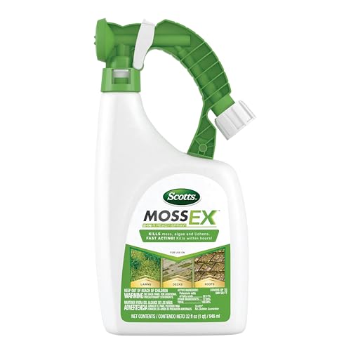 Scotts MossEx 3-in-1 Ready Spray, Kills Moss, Algae and Lichens, Fast Acting, Use on Lawns, Roofs, and Patios, 32 fl. oz. - Image 1