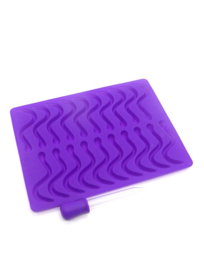 20 Lattice Worm Gummy Candy Silicone Caterpillar Worm Chocolate Ice Lattice Mold With Dropper Worm Fudge Mold-Color:Worm Dropper Purple - Image 1