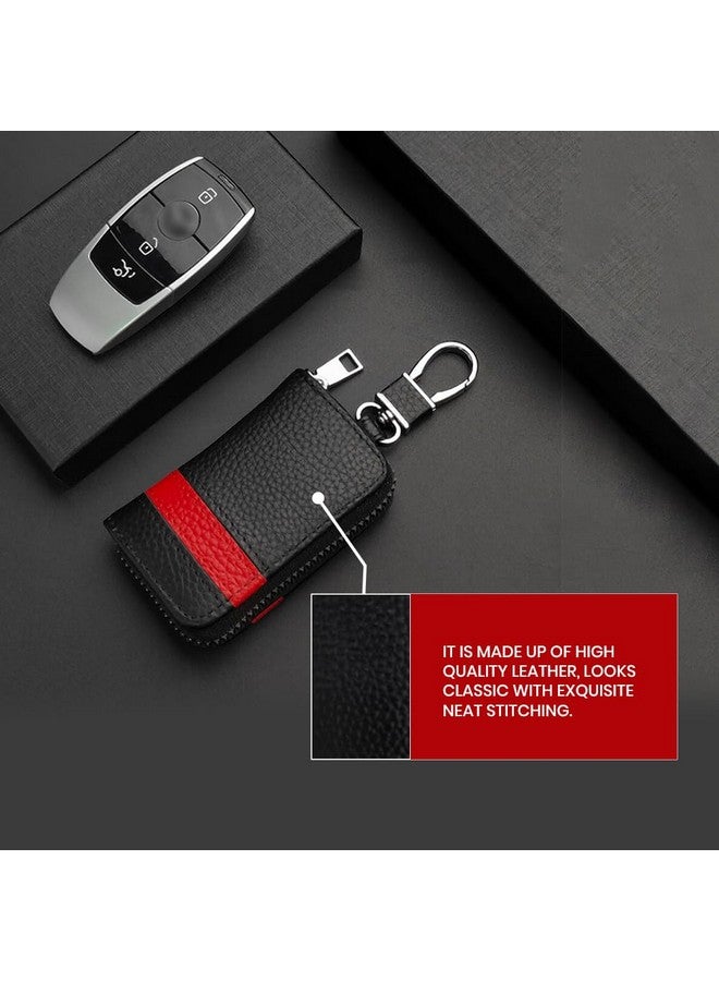 keyzone Unisex Mens Womens Premium Band Pattern Leather Car Key Holder pouch Bag Keychain Case Wallet with Zipper Closure (Blue) - Image 3