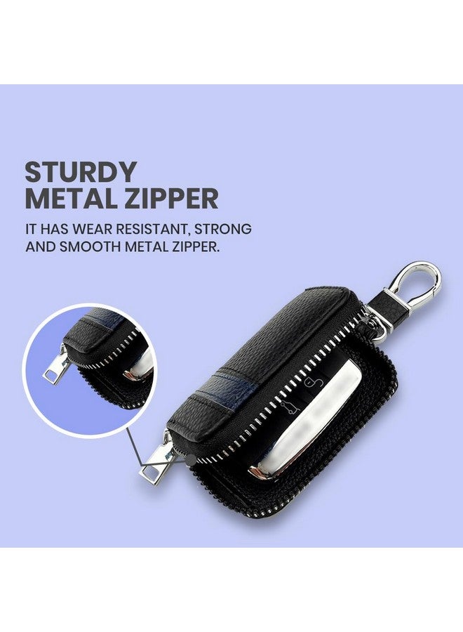 keyzone Unisex Mens Womens Premium Band Pattern Leather Car Key Holder pouch Bag Keychain Case Wallet with Zipper Closure (Blue) - Image 5