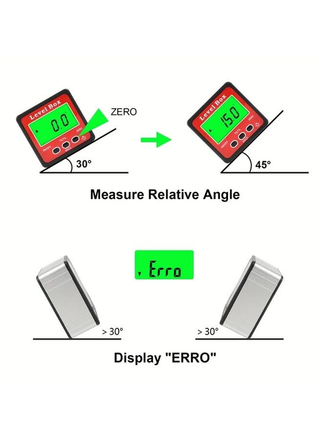 Red Digital Goniometer 3 In 1 Electronic Angle Ruler Bubble Level Inclinometer Protractor - Image 4