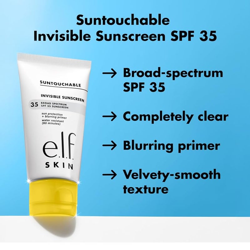 elf واقي شمس جل خفيف elf SKIN Suntouchable Invisible SPF 35 لملمس ناعم ويعمل كقاعدة مكياج نباتي خالي من القسوة قد يختلف التعبئة والتغليف - Image 3