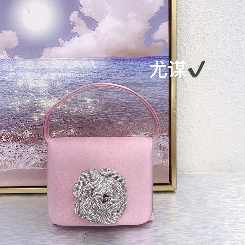 French Banquet Silk Satin Small Square Bag High-Grade Flower Mini Lipstick Change Key Hand Messenger Bag - Image 5