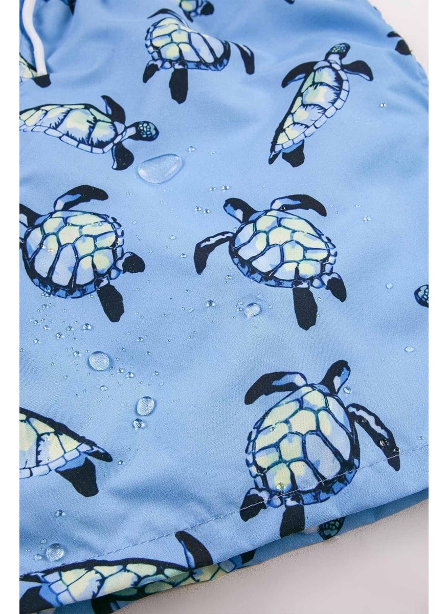 Gold Class Kidswear Turtle Patterned Corded Lined Blue Boys Swim Shorts  - Image 5