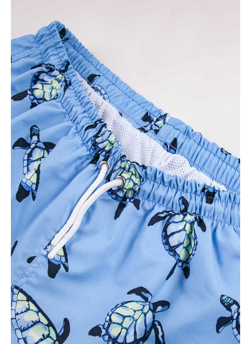 Gold Class Kidswear Turtle Patterned Corded Lined Blue Boys Swim Shorts  - Image 4