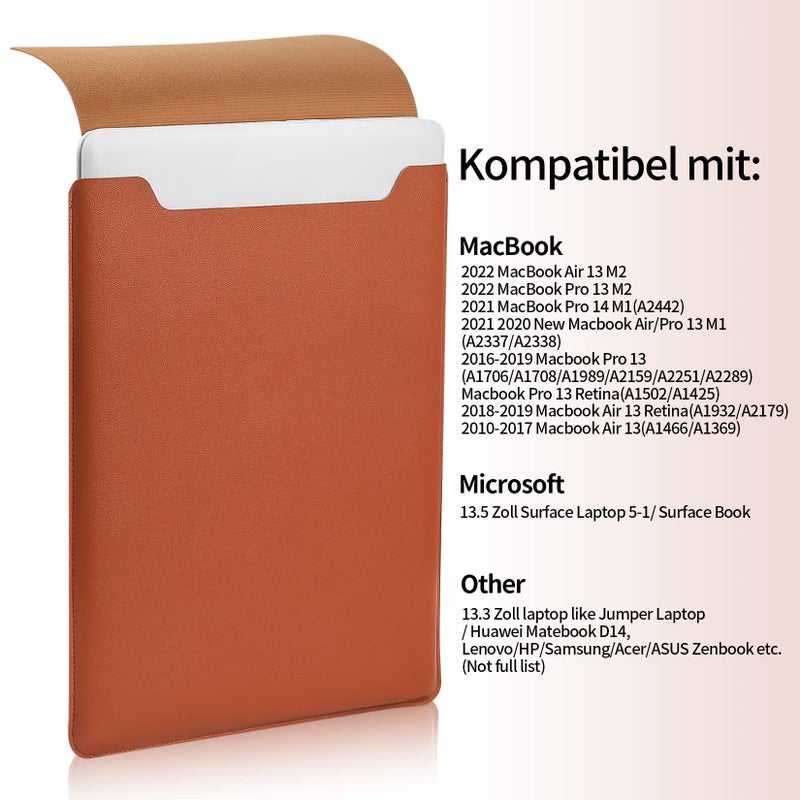 HexinYigjly Compatible with Apple 14 inch/13.3 inch Laptop Sleeve, Padded Case, Thin Portable, Versatile Bag - Compatible with 2022 Pro, 2015 Pro, Air-Brown - Image 3