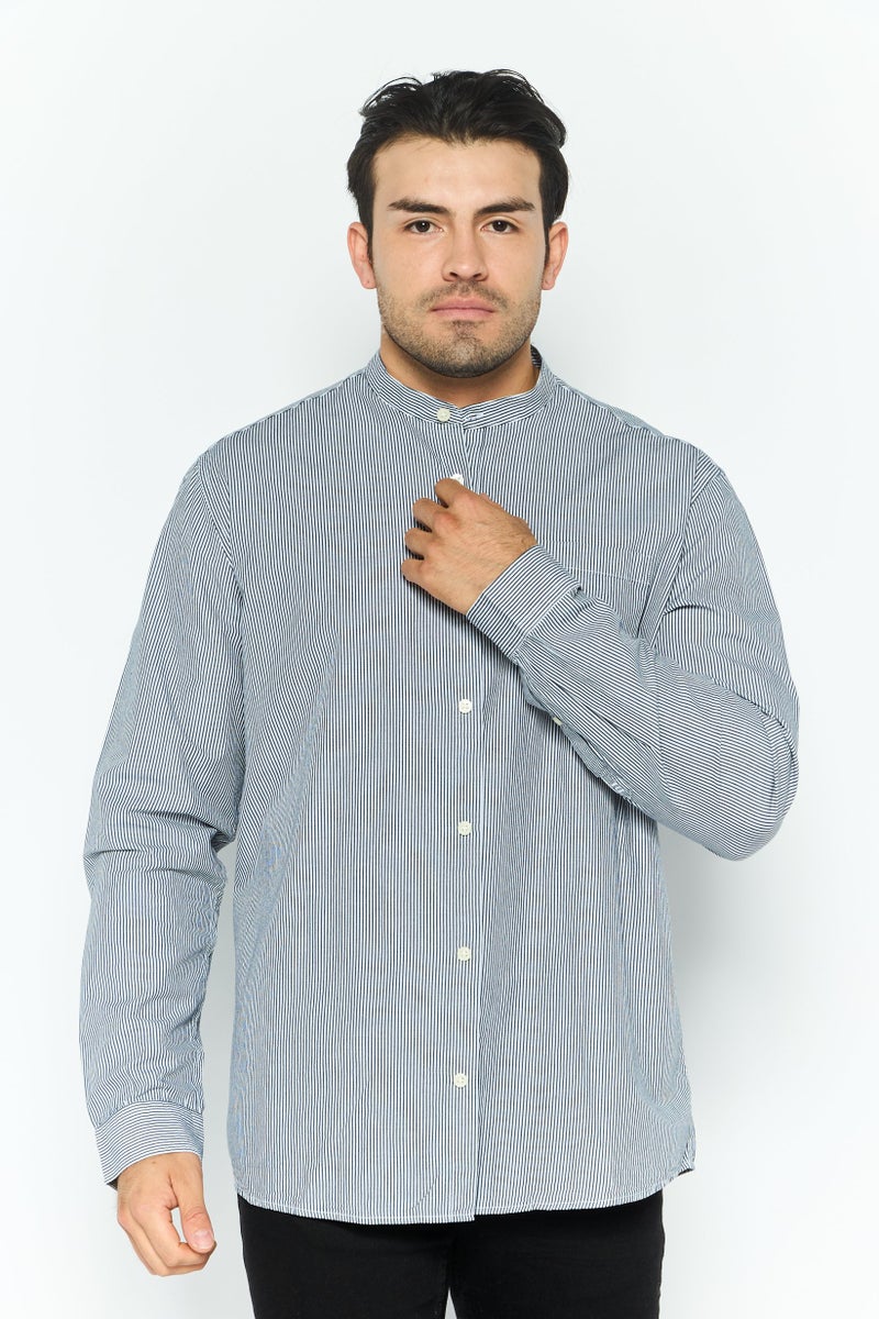 ESPRIT قميص رجالي عادي مقاس عادي بأكمام طويلة مخطط، أسود - Image 1