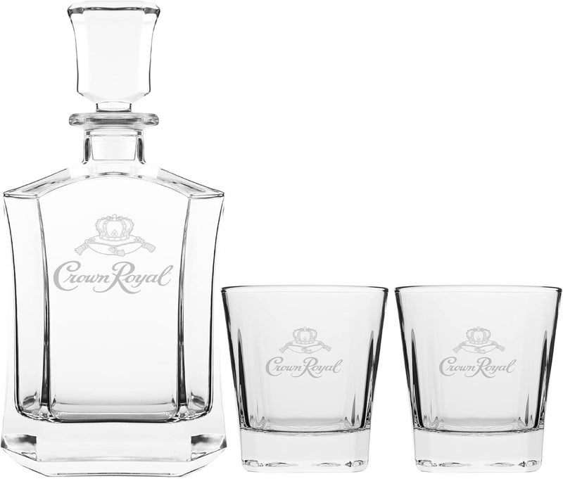 LORD'S ROCKS Crown Royal Whiskey Decanter with 2 Drinking Glasses | Whisky Decanter Set for Men and Women | Compatible - Image 1