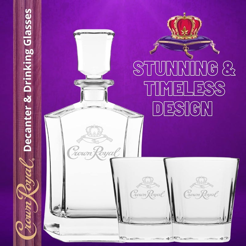 LORD'S ROCKS Crown Royal Whiskey Decanter with 2 Drinking Glasses | Whisky Decanter Set for Men and Women | Compatible - Image 2