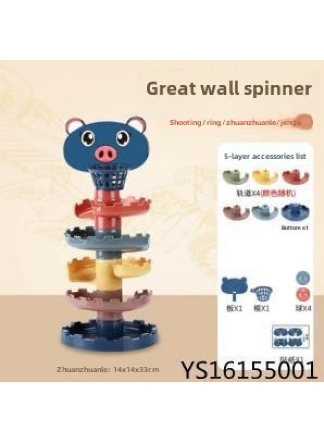 Kidsren's Toys Track Spinner Rolling Ball Early Education Jenga Hoop Toy Tabletop Game-Color:5th Floor Of Shooting Spinner  - Image 1