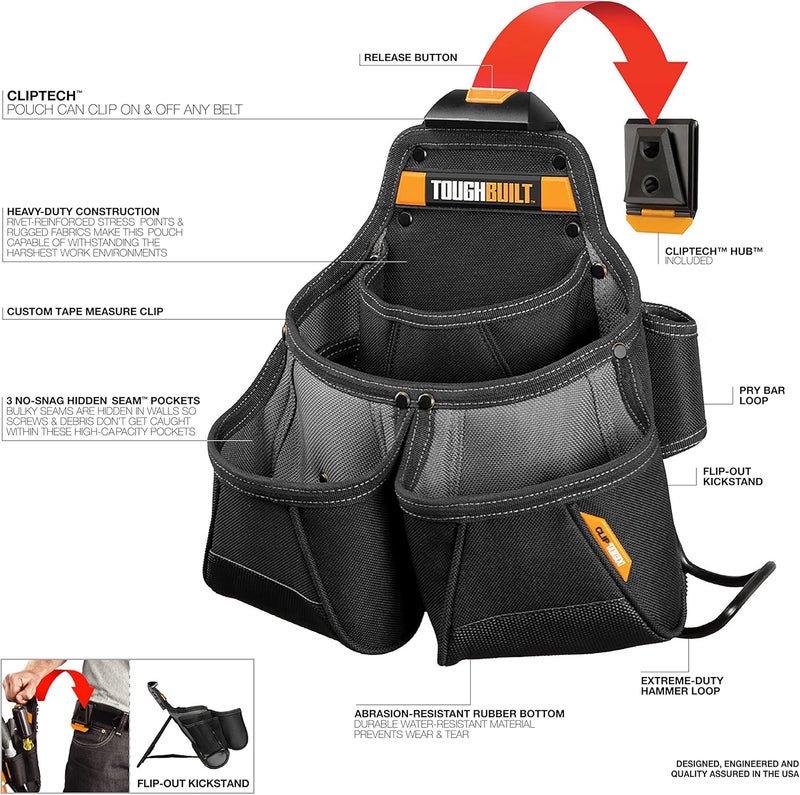 TOUGHBUILT – Compact Drill Holster, Heavy-Duty Tool Holster with ClipTech Hub, Adjustable Drill Strap, Bit Pockets, and Rugged 1680D Construction for Secure Jobsite Access - Image 2