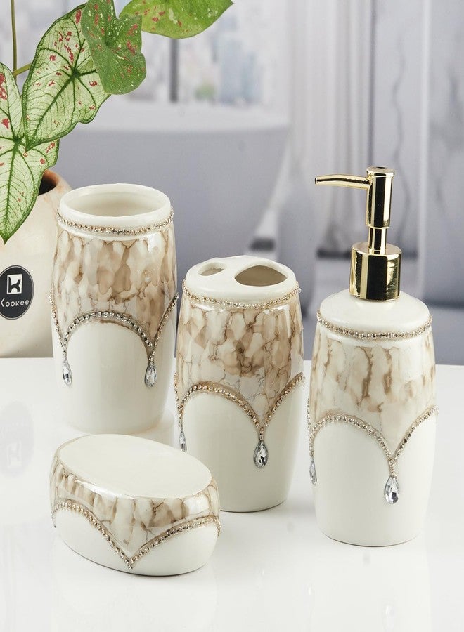 Kookee Ceramic Bathroom Set – Stylish 4 Piece Bath Accessories Kit with Soap Dispenser, Toothbrush Holder, Tumbler & Soap Dish – Modern & Designer Decor for Home & Guest Bathrooms (11122) - Image 3