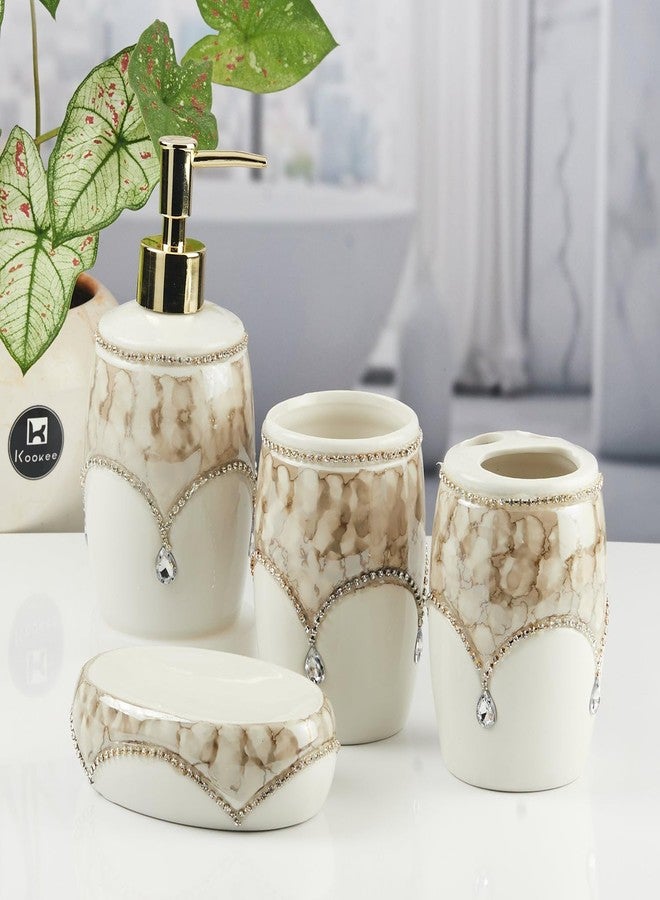 Kookee Ceramic Bathroom Set – Stylish 4 Piece Bath Accessories Kit with Soap Dispenser, Toothbrush Holder, Tumbler & Soap Dish – Modern & Designer Decor for Home & Guest Bathrooms (11122) - Image 1