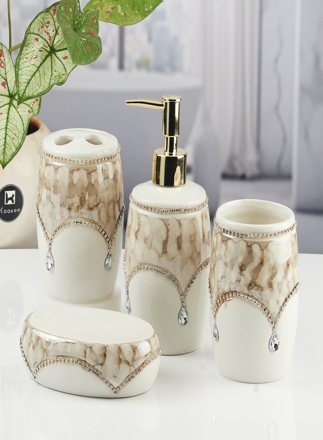 Kookee Ceramic Bathroom Set – Stylish 4 Piece Bath Accessories Kit with Soap Dispenser, Toothbrush Holder, Tumbler & Soap Dish – Modern & Designer Decor for Home & Guest Bathrooms (11122) - Image 2