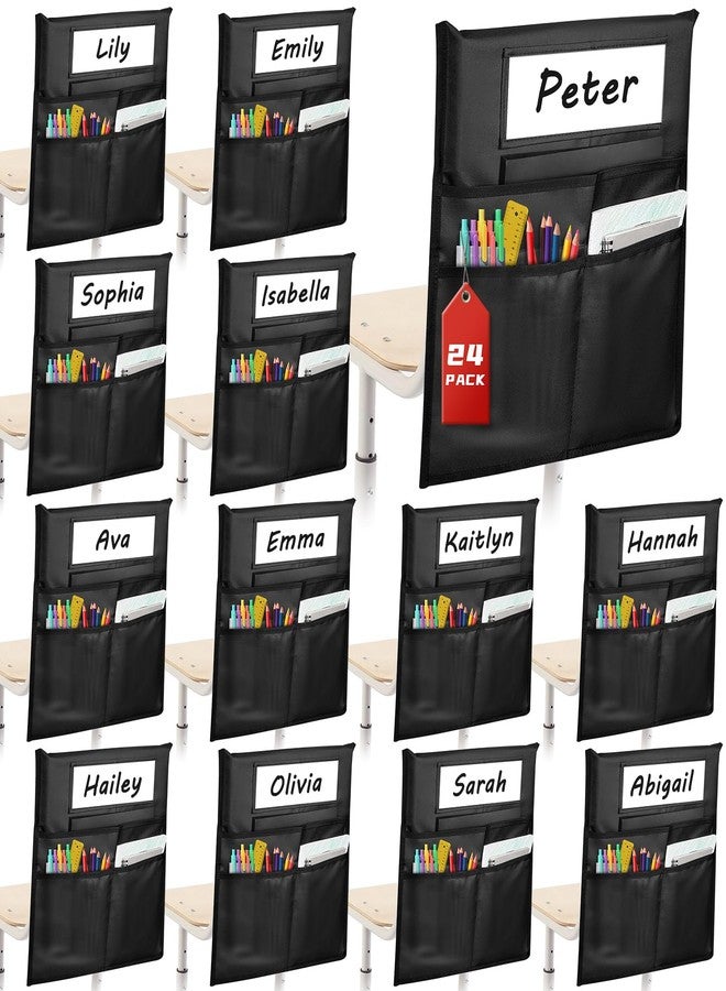 LACCHOUFEE 24 Pack Chair Pockets for Classrooms, 16" X 19" Seat Pockets for Classroom Chairs K-2, Chair Bags Organizer with Name Tag for Student Classroom Chair Back Storage in School-Black - Image 1