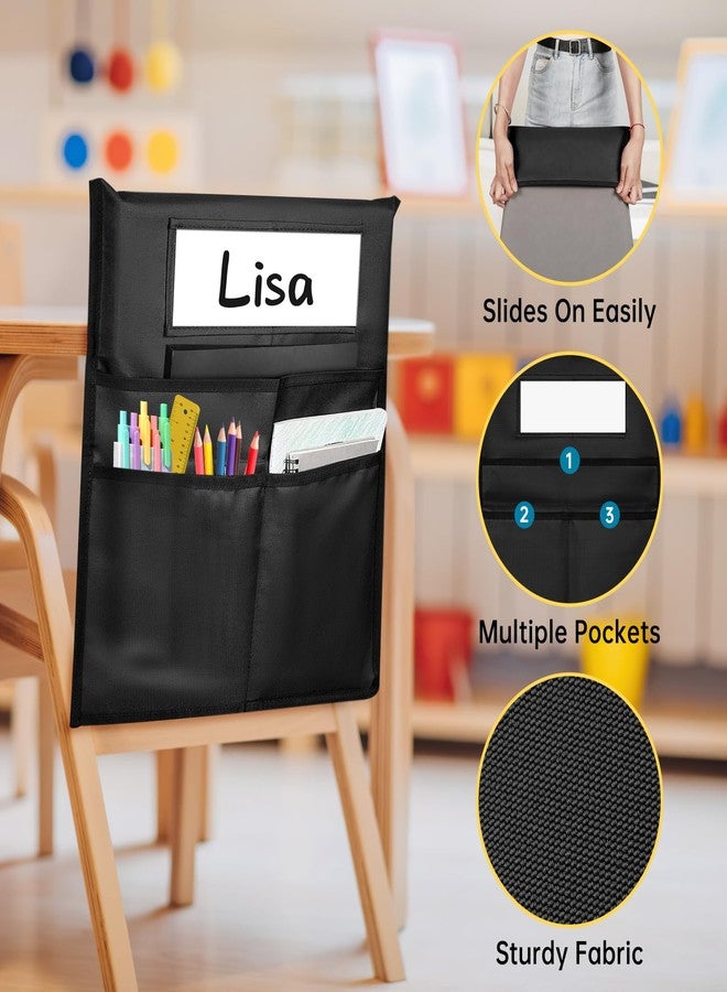 LACCHOUFEE 24 Pack Chair Pockets for Classrooms, 16" X 19" Seat Pockets for Classroom Chairs K-2, Chair Bags Organizer with Name Tag for Student Classroom Chair Back Storage in School-Black - Image 4