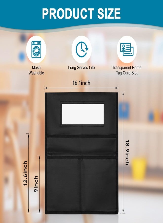 LACCHOUFEE 24 Pack Chair Pockets for Classrooms, 16" X 19" Seat Pockets for Classroom Chairs K-2, Chair Bags Organizer with Name Tag for Student Classroom Chair Back Storage in School-Black - Image 3