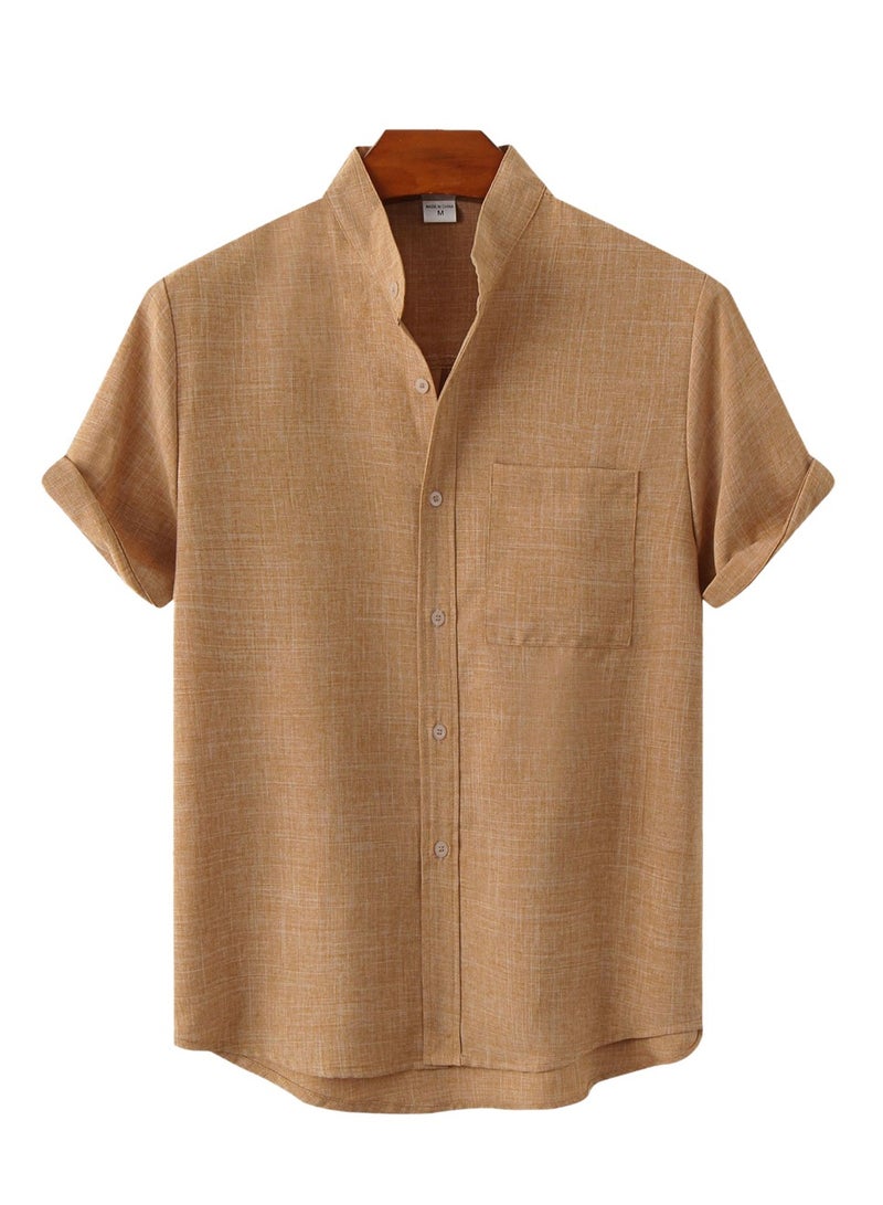Summer new men's short-sleeved solid color men's shirt  - Image 1
