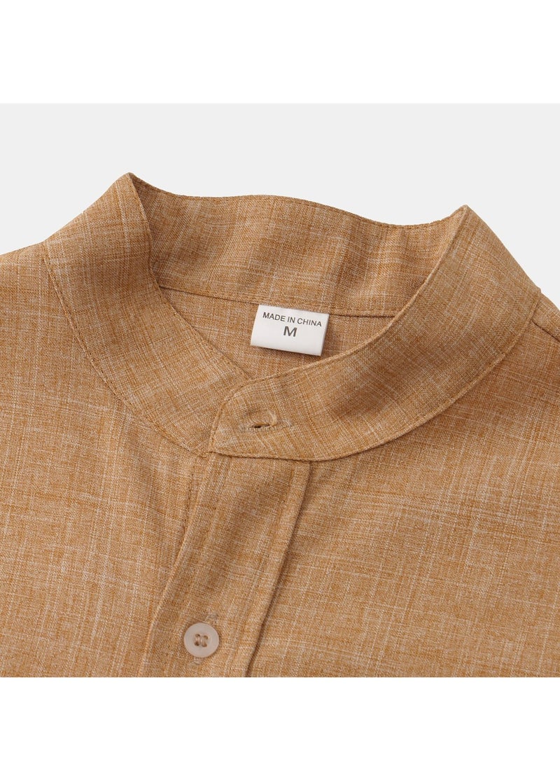 Summer new men's short-sleeved solid color men's shirt  - Image 5