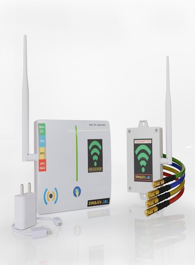Swarn Jal (WL-A-RA50F) Wireless Water Level Indicator with Overflow & Empty Alarm, 4 Levels, Long Range up to 50 Floors/ 5 km, Brass Sensors, (Patented Technology) - Image 1