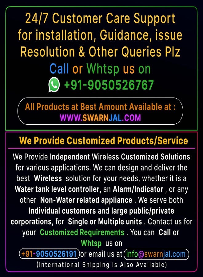 Swarn Jal (WL-A-RA50F) Wireless Water Level Indicator with Overflow & Empty Alarm, 4 Levels, Long Range up to 50 Floors/ 5 km, Brass Sensors, (Patented Technology) - Image 5