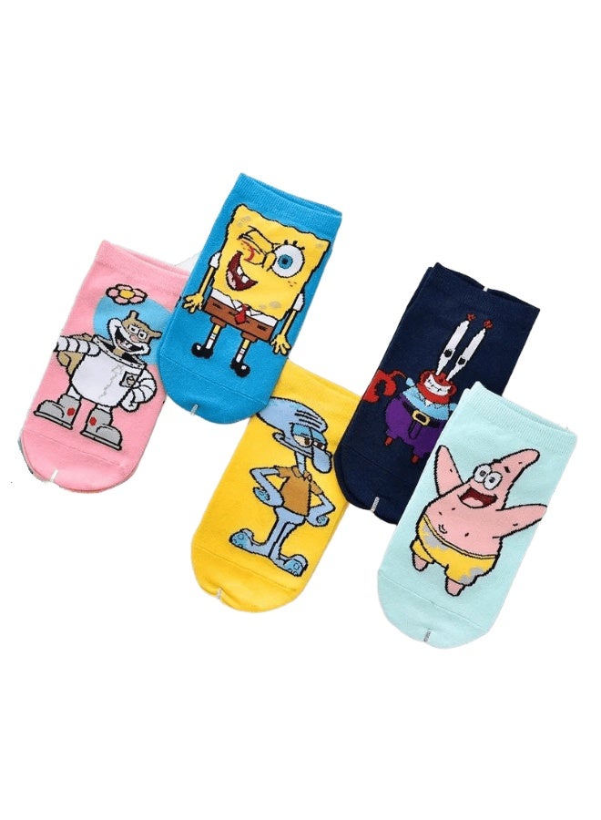 SMARTEDGE Cartoon Print Short Socks, Cute Summer Low Cut Ankle Length Socks for , Girls, Boys, Fashion and Novelty Socks, 5 Pairs with 1 Gift, Multicolor