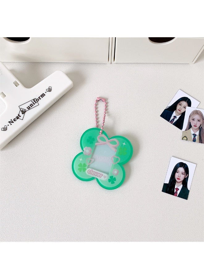NIBEMINENT 1 - Piece Four-Leaf Grass Kpop Photo Card Holder Pendant Key Chain ID Badge Holder ID Card Holder Photo Card Protector for School ID Office ID Access Card for Women Girls - Image 1