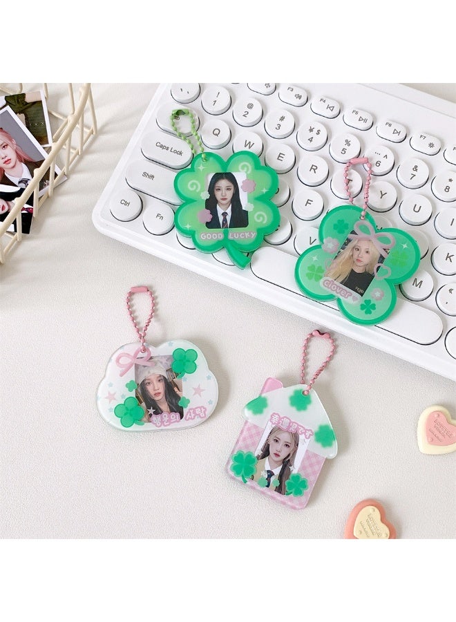 NIBEMINENT 1 - Piece Four-Leaf Grass Kpop Photo Card Holder Pendant Key Chain ID Badge Holder ID Card Holder Photo Card Protector for School ID Office ID Access Card for Women Girls - Image 2