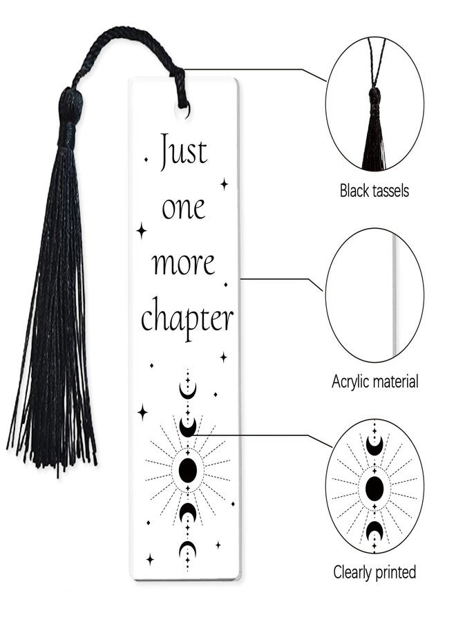 فواصل كتب على شكل مراحل القمر من CREATCABIN، مصنوعة من الأكريليك الشفاف مع شرابة سوداء، بتصميم مستطيل شفاف، تحمل عبارة "فصل إضافي واحد"، مثالية لمكتبات محبي الكتب، أو كهدية تخرج. مقاس 1.3 × 4.6 بوصة. - Image 3