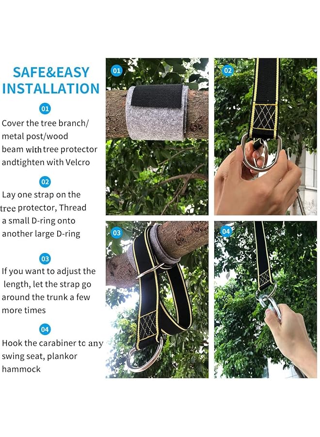KASTWAVE Safe Tree Swing Hanging Straps Kit Holds 2800 Lbs (Sgs Certified) 5Ftx2 Hammock Straps With 2 Heavy Duty Locking Carabiners And 2 Tree Protectors Easy & Fast Way To Hang Any Swing Or Hammock - Image 5