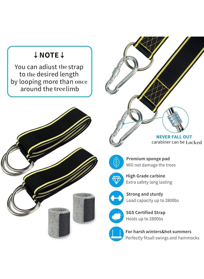 KASTWAVE Safe Tree Swing Hanging Straps Kit Holds 2800 Lbs (Sgs Certified) 5Ftx2 Hammock Straps With 2 Heavy Duty Locking Carabiners And 2 Tree Protectors Easy & Fast Way To Hang Any Swing Or Hammock - Image 2