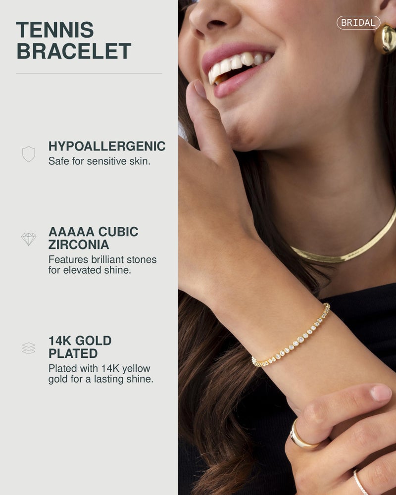 PAVOI 14K Gold Plated Round Cubic Zirconia Tennis Bracelet for Women Trendy Fashion Jewelry Gift - Image 2