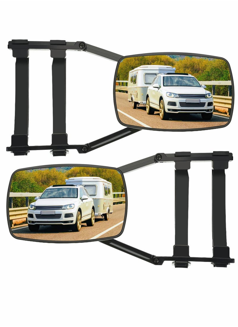 Towing Mirror, Universal 360° Swivel Adjustable Clamping Trailer Mirror, Extended Mirror for Camper RV Tractor Car Truck Trailer (1pcs, Black)