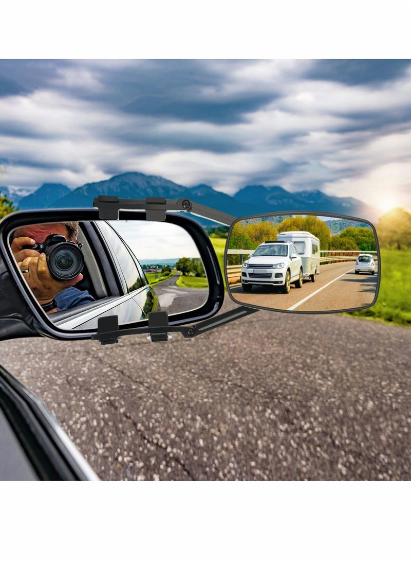 Towing Mirror, Universal 360° Swivel Adjustable Clamping Trailer Mirror, Extended Mirror for Camper RV Tractor Car Truck Trailer (1pcs, Black)
