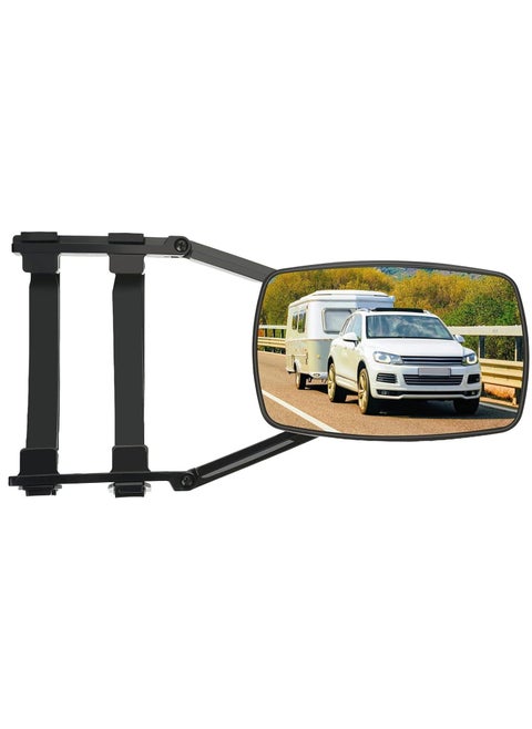 Towing Mirror, Universal 360° Swivel Adjustable Clamping Trailer Mirror, Extended Mirror for Camper RV Tractor Car Truck Trailer (1pcs, Black)