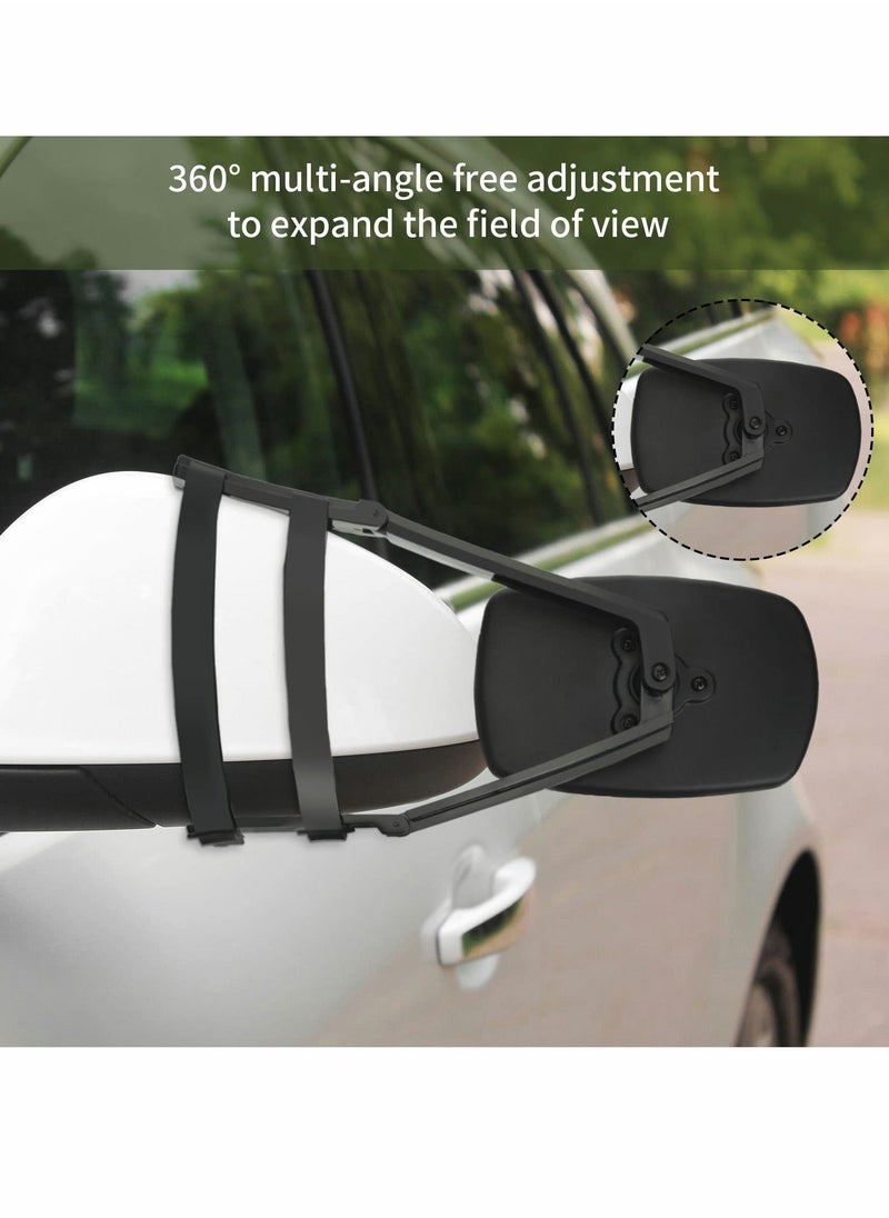 Towing Mirror, Universal 360° Swivel Adjustable Clamping Trailer Mirror, Extended Mirror for Camper RV Tractor Car Truck Trailer (1pcs, Black)
